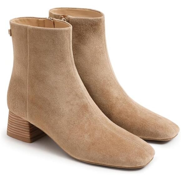 Shoes - Women's Ankle Boots Chunky Low Heel Square Toe Booties Side Zipper Winter Shoes